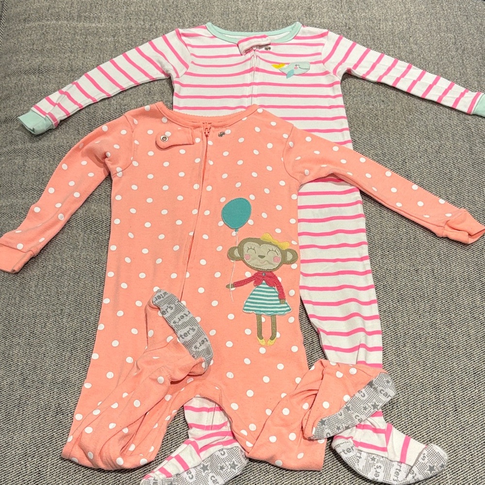 24m Carters zip footie onesies set